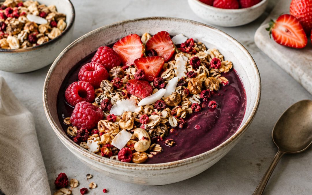 Acai Bowl mit Himbeer-Kokos-Granola
