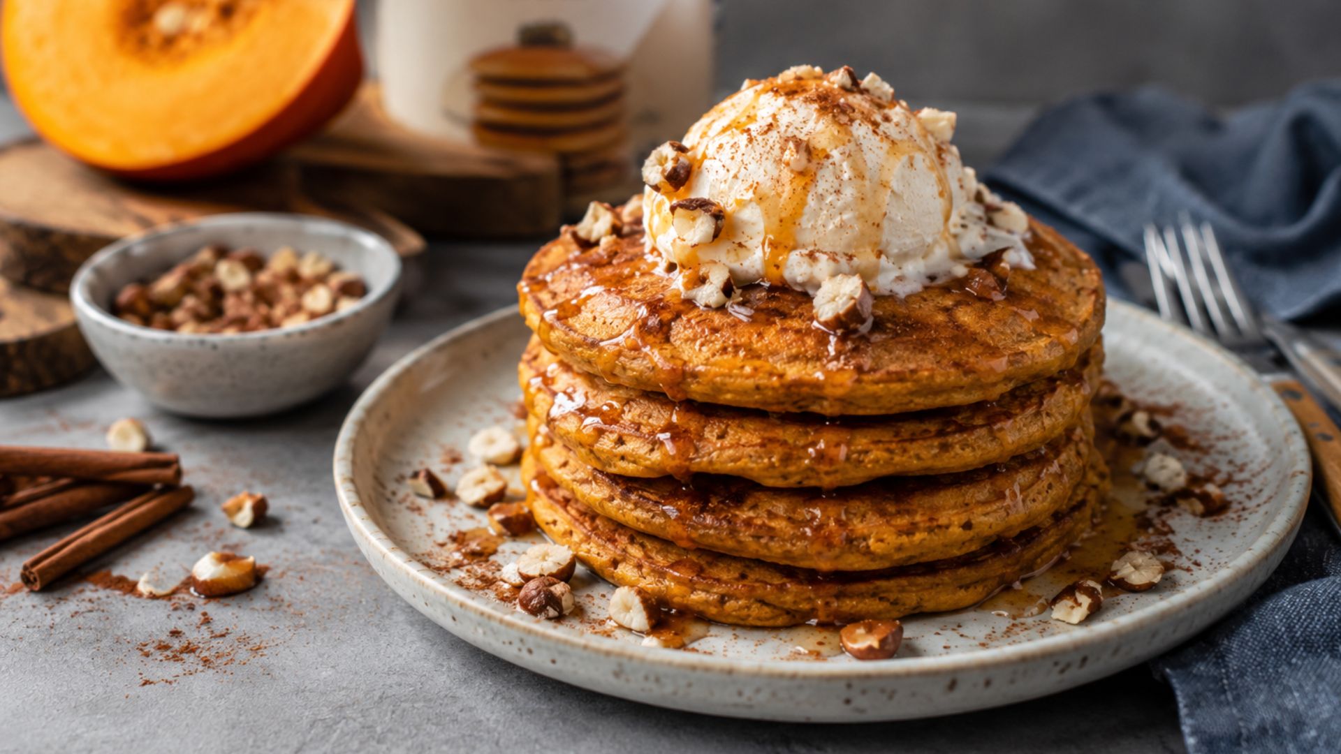 Pumpkin Pancakes mit Vanille Ice Cream – ©www.canva.com Pumpkin Pancakes mit Vanille Ice Cream - ©www.canva.com